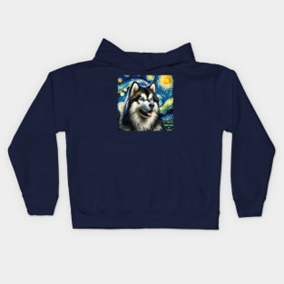 Starry Alaskan Malamute Dog Portrait - Pet Portrait Kids Hoodie